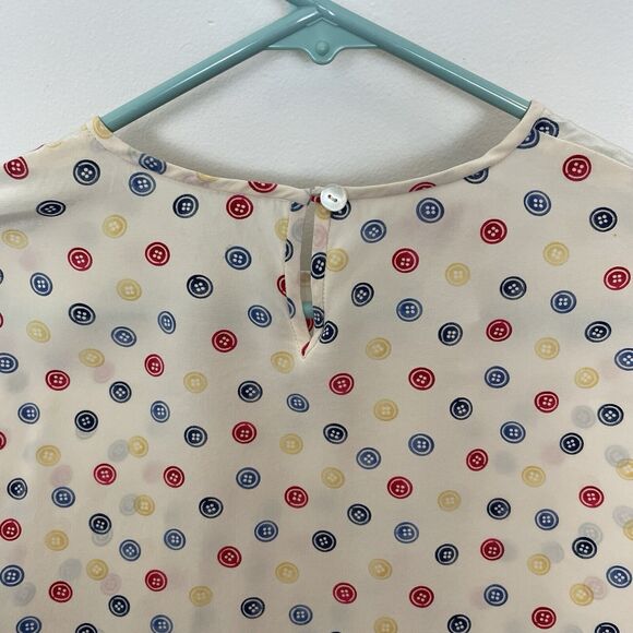 Talbots Pure Silk Button Print Novelty Shell Blouse Colorful Primary Unique - Picture 7 of 14